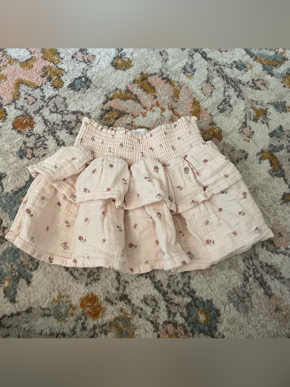 Jamie Kay Smocked Tiered Baby Girl Skirt with Tiny Rose Print - Blush Pink